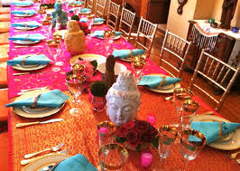 Bright reds, jewel green, cobalt blues and marigolds lined with gold are the hues indian interiors are made of. Indian Wedding Dining Table Decoration Novocom Top