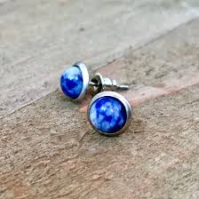 Black And White Spotted Gemstone Tiny Sodalite Gemstone Stud Earrings 6mm Stainless Steel Round Natural Genuine Stones Blue White Spotted S With Images Stud Earrings Gemstone Stud Earrings Gemstones