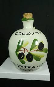 Vintage Italian Pottery Colavita Olive Oil Bottle Jug Hand Painted Vintage Italian Pottery Olive Oil Bottles Italian Pottery