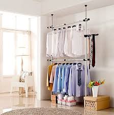 Portable Indoor Garment Rack Toolsfree Diy Coat Hanger Clothes Wardrobe 2 Poles 2 Bars Heavy Duty Stainless Stee Simple Closet Garment Rack Diy Portable Closet