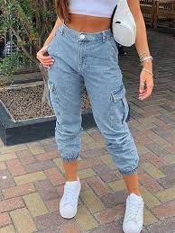Explore the m&s jeans collection. Cichic Blau Taschen Harem Boyfriend Jeans Cargohose Damen Mode Jeans Unterteile