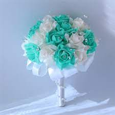 Turquoise and white wedding bouquets. Turquoise And White Bridal Bouquet Wedding Bridesmaid Bouquet Vanrina
