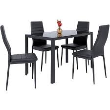 Zimtown Modern Dining Table Set 4 Chair Glass Metal Kitchen Room Breakfast Furniture Formaldiningro Dining Table Setting Black Dining Room Kitchen Dining Sets
