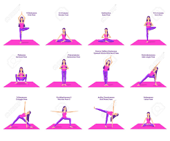 La definición de asanas se acerca a estar definido en una posición también te invitamos a ver agrupaciones de asanas según su tipo, beneficio y más, más abajo en. Set Of Woman Doing Different Yoga Poses Standing On Pink Mat Stock Photo Picture And Royalty Free Image Image 120519473