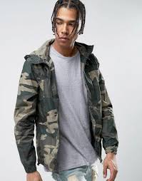 Pull Bear Zip Through Hooded Jacket In Khaki Camo Green Leatherjacketsformengreen Mens Spring Jackets Green Leather Jackets Leather Jacket Men
