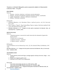 Tematica Si Referintele Bibiografice Pentru Examenul De Admitere La Masteratul De Laborator Clinic Test Grila Biochimie