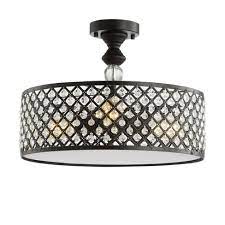 Build.com has been visited by 100k+ users in the past month 17 Elise 3 Light Crystal Metal Drum Semi Flush Mount Black Jonathan Y Target