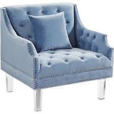 Garren 39.8 wide tufted polyester club chair. Meridian 635skyblu C Roxy Accent Chair In Tufted Sky Blue Velvet On Acrylic Legs