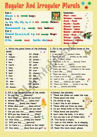 Regular And Irregular Plurals Esl Worksheet By Tmk939