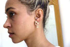 18 K Yellow Gold Diamond Pave Floral Design Dangling Pearl Earrings  Featuring Center Ruby Stone With Pushback Post