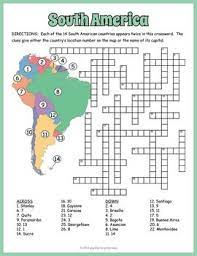 South America Geography Crossword Puzzle Map Worksheet Activity Geography For Kids Geography Worksheets South America Map