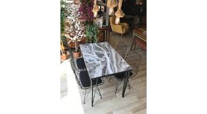 Te Home Mermer Desen Masa 4 Sandalye Sandalye Siyah Mermer Desenler