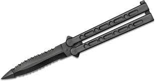 The spike series neck knives are this sharp looking outdoorsman knife has a stainless steel blade with full tang construction. Reviews And Ratings For Cold Steel 92eaa Fgx Balisong Butterfly Knife 5 Double Serrated Edge Griv Ex Hard Plastic Blade And Handles Knifecenter