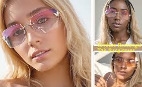 Amazon.com: knliwkm Rimless Rectangle Y2k Sunglasses for Women Men Cute  Small Frameless Brown Tinted Lens 2000S Fashion Shades with Butterfly :  Clothing, Shoes & Jewelry