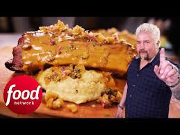 Guy Fieri Is Impressed By Massive Ribs Drenched In Queso Diners Drive Ins Dives Youtube Food Network Recipes Food Food Channel