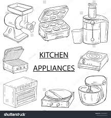 Household Appliances For The Kitchen Cafe And Restaurant Vector Illustration In Hand Drawn Graphics Meat Gri Cafe Restaurant Appliances Household Appliances