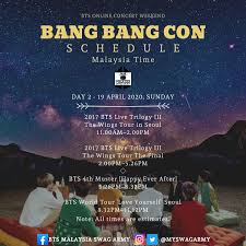 We uploaded concert highlights hatsune miku expo 2017 in malaysia!! Bts Malaysia Swag Army On Twitter Hi Fellow Armys According To Bts Online Concert This Weekend We Are Glad To Announce We Also Held A Special Online Event Bang Bang Con