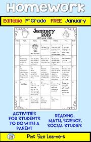 Free Editable January Homework Calendar For Your First Grade Students First Grade Homework Homework Calendar Teacher Calendar