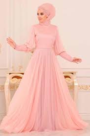 Tesetturlu Abiye Elbise Balon Kol Pudra Tesettur Abiye Elbise 39270pd Tesetturisland Com Aksamustu Giysileri The Dress Elbise