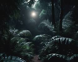 Image of Hutan yang gelap dan lebat dengan cahaya bulan