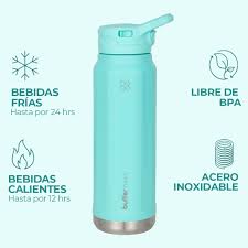 Botella Térmica Buffer Acero Inoxidable 1Lt +2 Tapas Turquesa