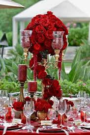 Table Setting With Red Roses Rose Centerpieces Wedding Table Setting Decor Red Wedding