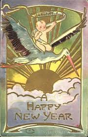 Stork Baby A Happy New Year Vintage Happy New Year Happy New Year Baby Christmas Ephemera