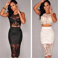 Black And White Crop Top And Skirt Set 2015 Girls Crop Top And Skirt Set White Black Lace Midi Skirt Set Short Sleeves Bodycon Pencil Skirt Set Women S Lace Clothin Lace Fashion Fashion Lace Outfit