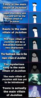 Tooru Is The Main Villain Of Jojolion Alive And Will Be Villain The Of Main Villain Of Jojolion Kaato Is The Main Villain Of Jojolion The Main Villain Of Jojolion Will Be Joshu is the main villain imao current state of the jojolion fandom meme. tooru is the main villain of jojolion