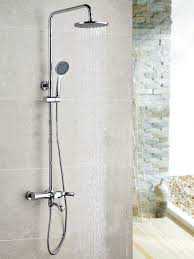 Wall Mounted Chrome Finished Rain Brass Bathroom Shower Set Shower Column Bath Shower Set With Abs Handheld Chrome Shower Fixtures Shower Heads Bathroom Shower