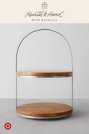 2 Tier Wood Metal Cake Stand Hearth Hand With Magnolia In 2021 Metal Cake Stand 2 Tier Cake Stand Wood And Metal