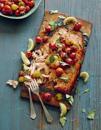 One to two hours before grilling, submerge the cedar planks in wine, sake, cider, or water. Cedar Plank Salmon With Blistered Tomatoes What S Gaby Cooking