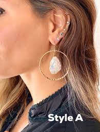 Angel Aura Earrings, Raw Crystal Earrings, Rainbow Quartz, Boho Hoop  Earrings, Raw Stone Jewelry, Statement Earrings, Bohemian Earrings