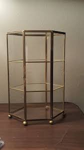 Vintage 3 Tier Brass Glass Table Top Curio Cabinet Display Shelf Case Ball Feet Glass Top Table Display Shelves Display Cabinet