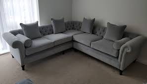 Chesterfield Corner Unit In Grey Velvet Fabric The Chesterfield Sofa Is One Of The Most Stylish Sofas Th Chesterfield Corner Sofa Sofa Bed Design Corner Sofa