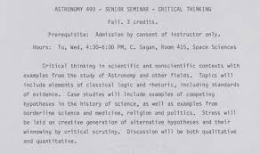 Carl Sagan S Syllabus Final Exam For His Course On Critical Thinking Cornell 1986 Open Culture Critical Thinking Syllabus Final Exams