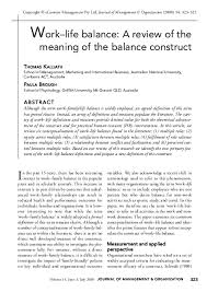 Pdf Work Life Balance A Review Of The Meaning Of The Balance Construct Paula Brough Academia Edu