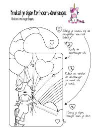 Diy Gratis Te Downloaden Deurhanger Kleurplaat Met Een Unicorn En Hartjes Ballonnen Via Bruuckie Nl Eenhoorn Uitnodigingen Feestje Knutselen Deurhanger