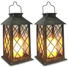 Amazon Com Solar Lantern Outdoor Garden Hanging Lanterns Set Of 2 Waterproof Led Flickering Flameless Candle Mission Lights For Table Outdoor Party Decorative Home Improvement