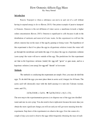 How will different concentrations of sugar solutions effect the percent change in the mass of an egg? Osmosis Egg Mass Osmosis Chemistry