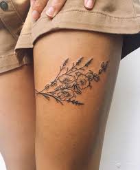Flowers Poppies White Background Thigh Tattoos Beige Denim Shorts Flower Thigh Tattoos Thigh Tattoo Tattoos For Women