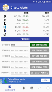 #####alerts##### you can set alerts when price of bitcoin, etherium, litecoin and many other cryptocurrencies or coins increases of decreases via a push noitification ##### example : Bitcoin Monitor Btc Price Alert Android Apps Appagg