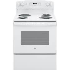 Ge 30 In 5 0 Cu Ft Electric Range With Self Cleaning Oven In White Jb256dmww The Home Depot Self Cleaning Ovens Oven Cleaning Freestanding Electric Ranges