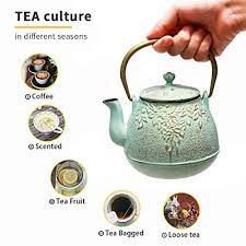 Tea Kettle Toptier Japanese Cast Iron Teapot With Stainless Steel Infuser Cast Iron Tea Kettle Stovetop Safe Leaf Design Teapot Coat In 2020 Tea Pots Tea Kettle Tea