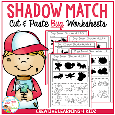 Cut and paste the words to matching pictures. Shadow Matching Bug Cut Paste Worksheets Digital Download