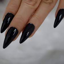 Gelnails Fake Nails Black Medium Long Size Stiletto Acrylic Aliexpress