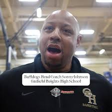 Garfield Heights Bulldogs coach Sonny Johnson after their 66-49 win over  Warrensville Hts. Brought to you by Brunswick Auto Mart.