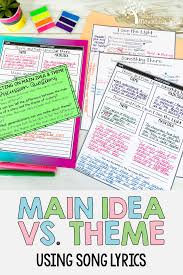 Main Idea Vs Theme With Song Lyrics Elementary Language Arts Lessons Language Arts Lessons Language Arts Elementary