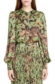womens johanna ortiz jaguar print georgette keyhole blouse