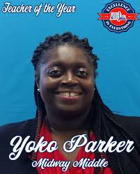 Yoko S. Parker serves as a sixth grade math teacher at Midway Middle  School. She has been an educator for ten years and all of those have been  served in the Liberty